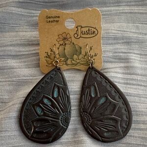 Justin Boots Black and Teal Leather Earrings